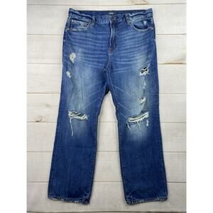 Aeropostale Aero Loose Jeans Mens 36/32 Dark Distressed Wash Relaxed Whiskering